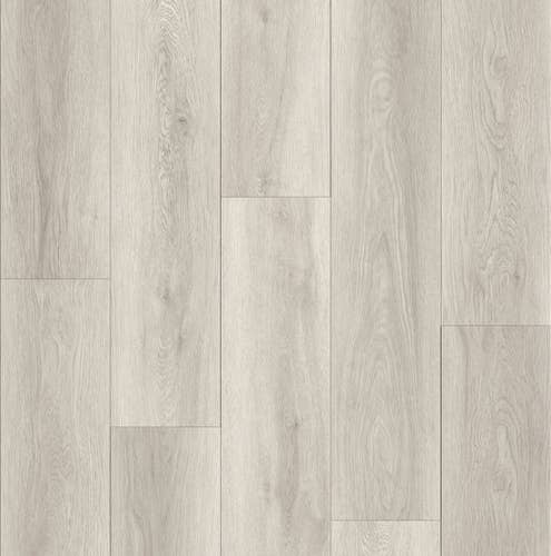 Alpine Fog luxury vinyl plank, with varying shades of light gray in a wood pattern