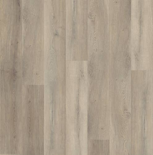 Neutral gray-brown wide woodgrain vinyl plank sample