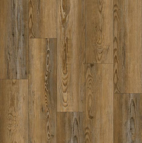 Pinehill Brown Sugar luxury vinyl plank sample, with naturally aged detailing, woodgrain texture, and various brown tones