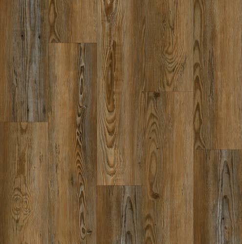 Pinehill Ginger luxury vinyl plank sample, with mildly aged look and various brown tones