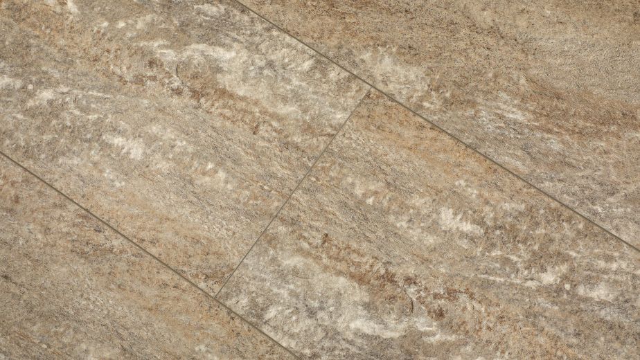Rejuvenation 536 rectangular luxury vinyl tile with beige, gray, and cream speckles