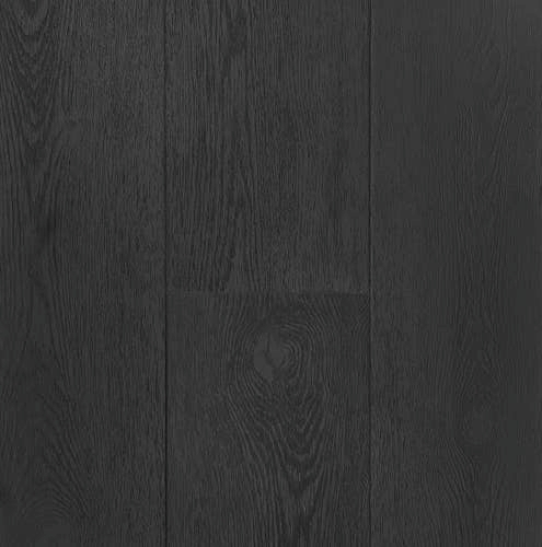 Studio Grove Ebony sample, a black laminate floor with subtle woodgrain texture for a clean, bold, contemporary look