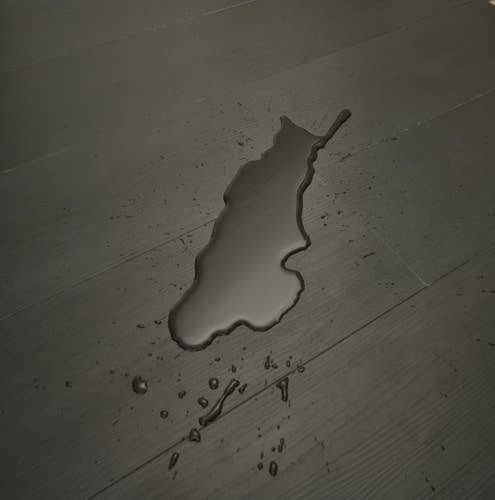 Water puddle on Urbanite Eclipse LVP floor, showcasing waterproof cabilities