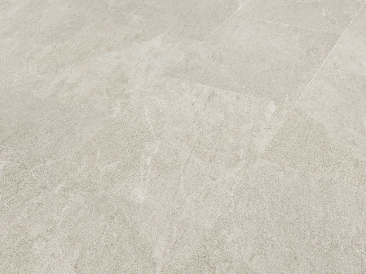 Sample of LVT Alpine Quartzite, with cool cream and white marbling