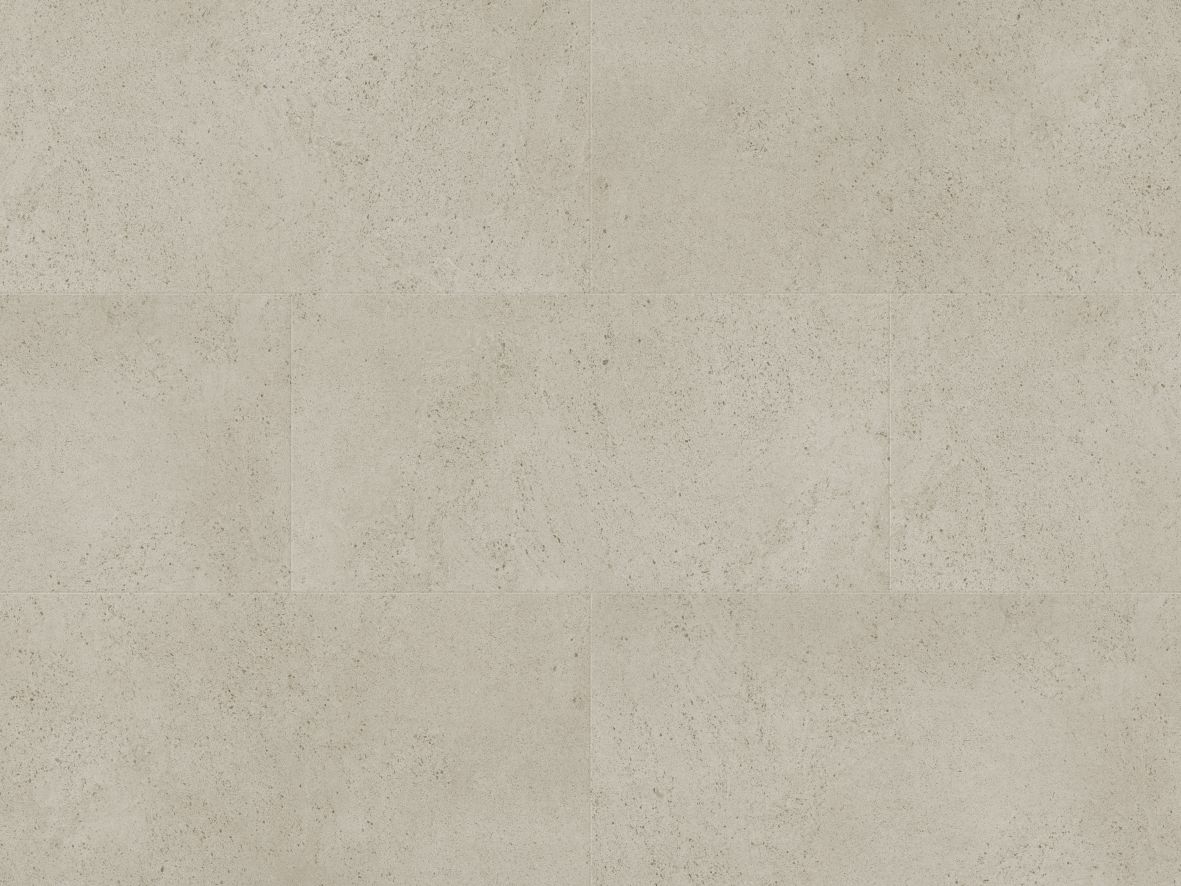 Sample of Caliza Classico, a taupe stone-look LVT with faint darker speckling throughout