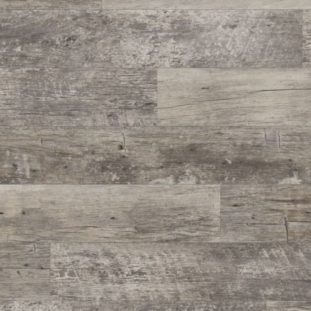 Aged Redwood LVT sample showing weathered gray shades, distressed woodgrain texture, and rustic style