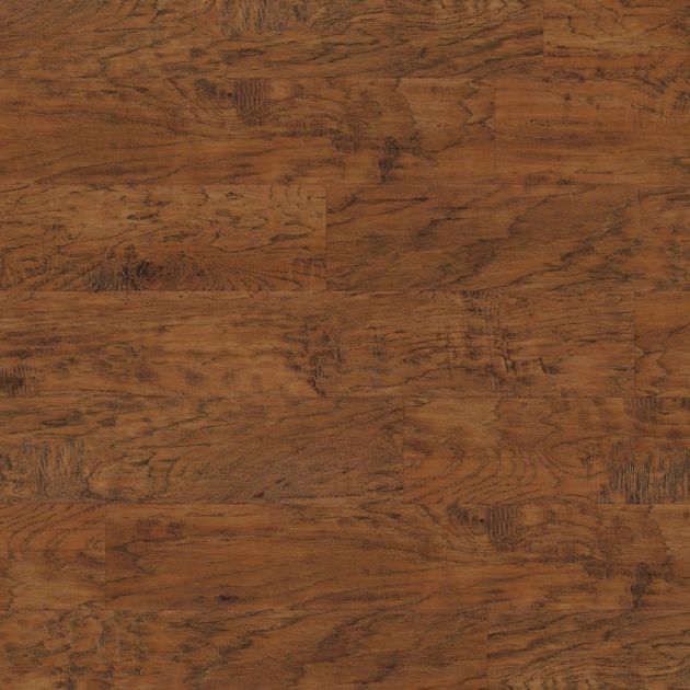 Sample of Hickory Paprika LVP, a mid-to-dark brown rustic woodgrain design with knots and texture