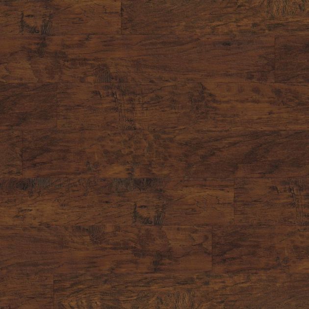 Hickory Peppercorn luxury vinyl plank sample, showing dark brown woodgrain design with knots, texture, and tonal variation