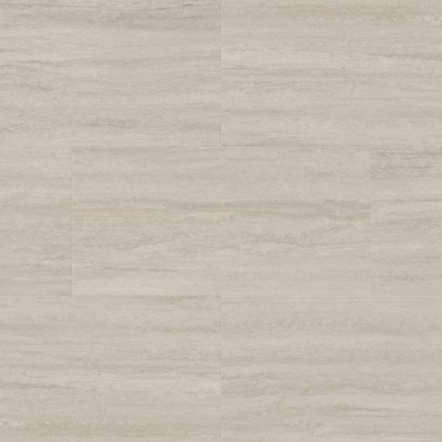 Sample of Silk Travertino, a rectangular grey travertine-style luxury vinyl tile with various shades of gray throughout