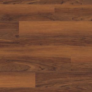 Sample of click-together LVP Merbau, highlighting rich varying reddish-brown tones, woodgrain detailing, and knots
