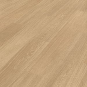 Natural Prime Oak gluedown luxury vinyl plank sample, showing refined blond woodgrain design with rosy undertones, texture, and knots