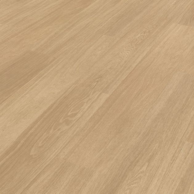 Natural Prime Oak gluedown luxury vinyl plank sample, showing refined blond woodgrain design with rosy undertones, texture, and knots