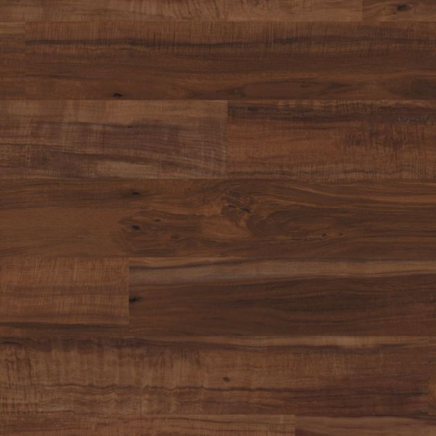 Rigid Core LVP Ohana Koa sample showing rich deep brown tones and rippled grain pattern