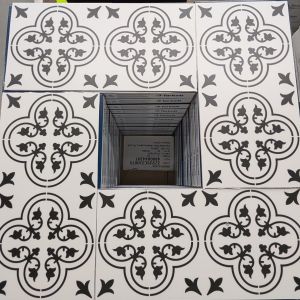 Valencia Aurora LVT samples arranged on top of stacked boxes