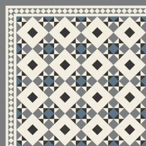 Sample of Clifton, a star and square blue, gray, white, and black Victorian tile