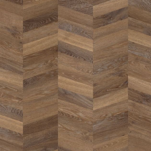 Sample of Mid Limed Oak in a chevron pattern, showing brown tones and rustic woodgrain details