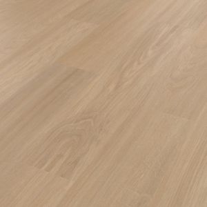 Angled sample of Mosel Oak highlighting pale taupe and beige woodgrain pattern