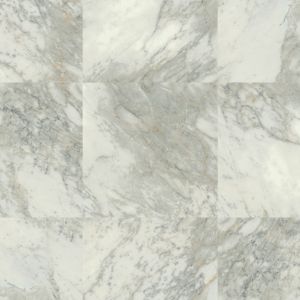 Sillano Marble LVT sample, a square marble tile with gray, blue, and brown veining