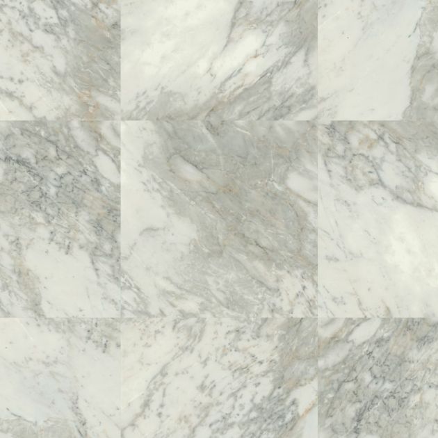 Sillano Marble LVT sample, a square marble tile with gray, blue, and brown veining