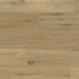 Steen Oak glue down LVP sample showing knots and small black flecks with medium brown toned woodgrain design