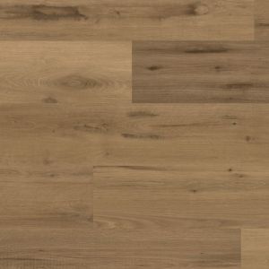 Vermeer Oak LVP sample, a woodgrain pattern with varying brown tones, black specks, and knots