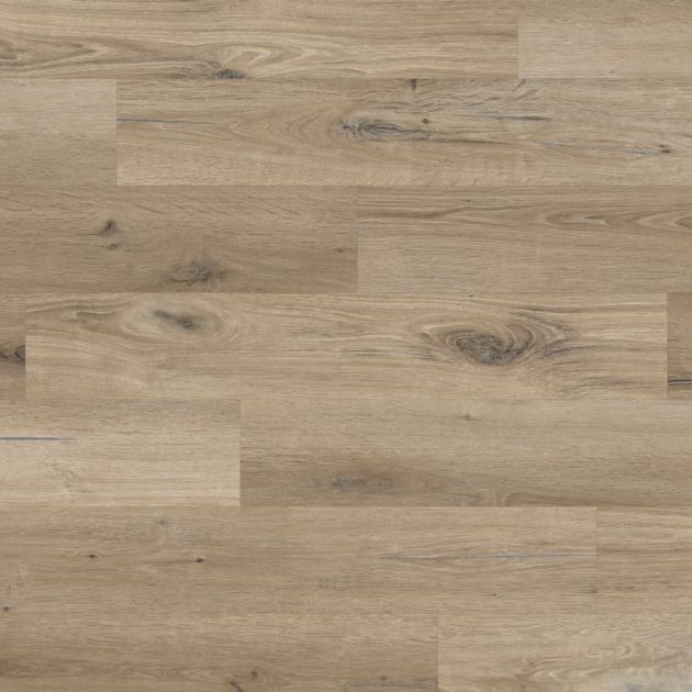 Gluedown LVP Washed Character Oak sample, showing beige and taupe woodgrain design with pronounced knots