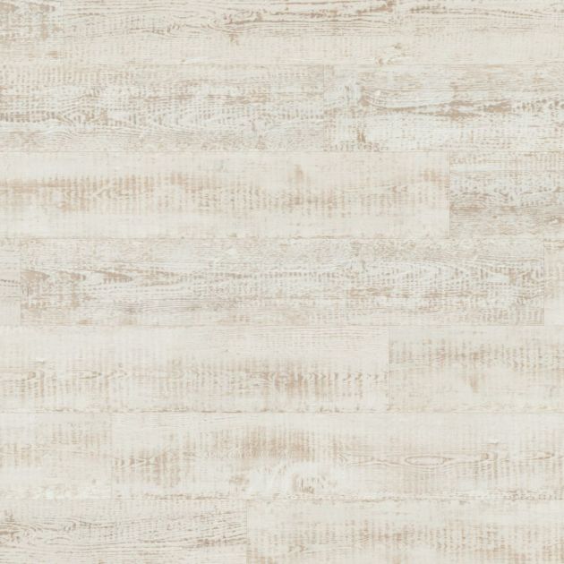 White Painted Pine gluedown LVP sample, a distressed and aged white woodgrain LVP