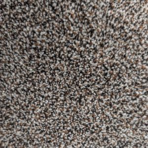 Ritzy Royale II Ebony Walnut carpet sample showing brown, gray, and white multicolor plush texture