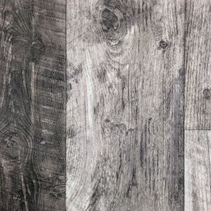 Mountain Side luxury vinyl sheet sample, a high variance gray weathered, reclaimed wood design