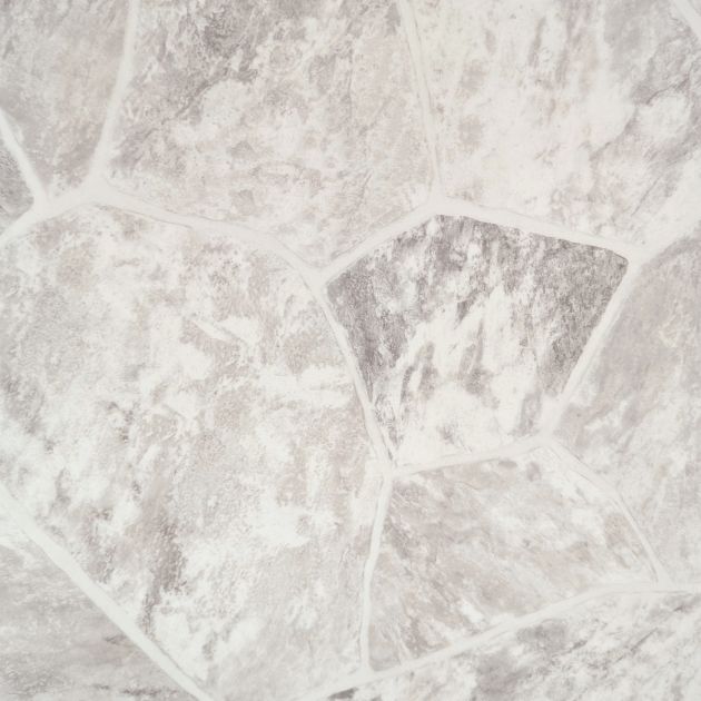 Paver Stone luxury vinyl sheet sample showing white and gray irregular grouted stone shapes